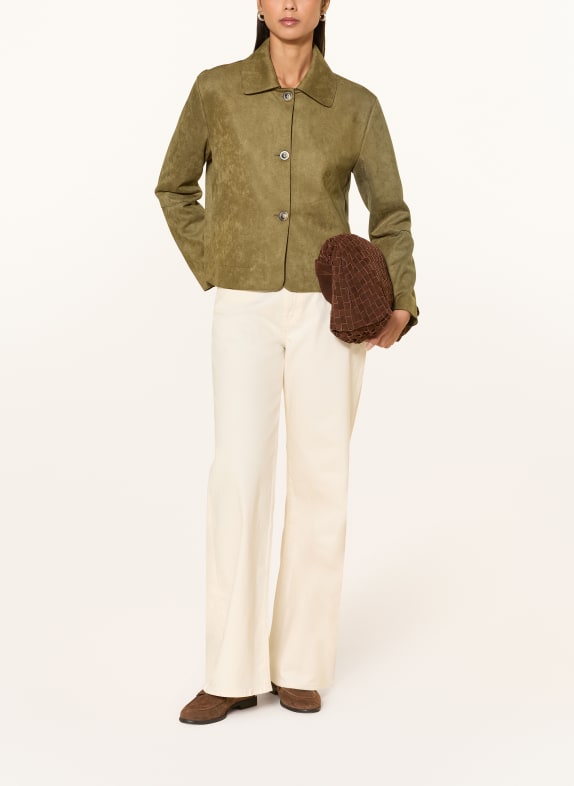darling harbour Boxy jacket in leather look OLIVE