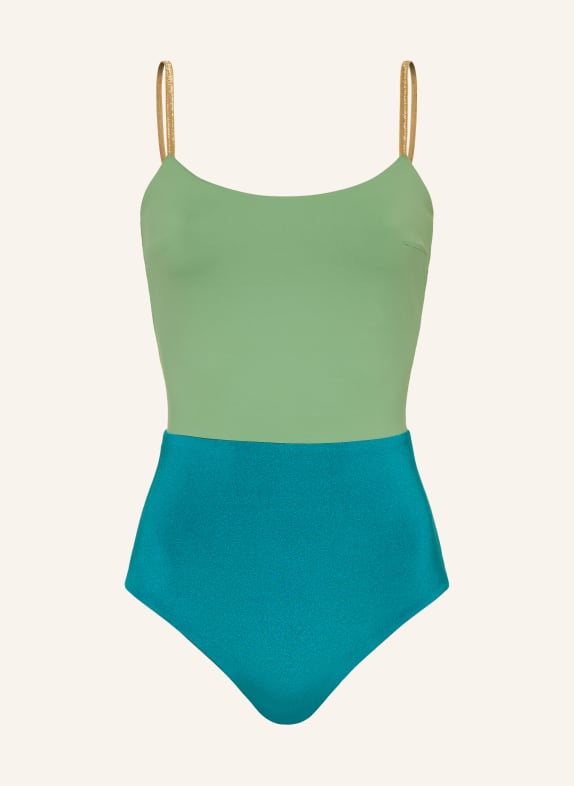 MYMARINI Obrátitelný plavky SHINE s UV ochranou 50+ SVĚTLE ZELENÁ / ZLATÁ / PETROLEJOVÁ