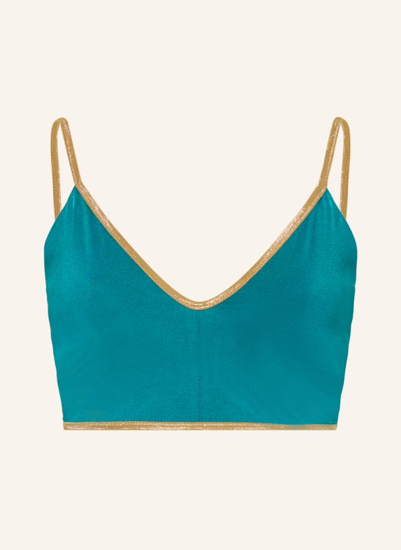 MYMARINI Bustier bikiny VACATION TOP SHINE, oboustranné, s UV ochranou 50+ PETROLEJOVÁ / ZLATÁ / SVĚTLE ZELENÁ