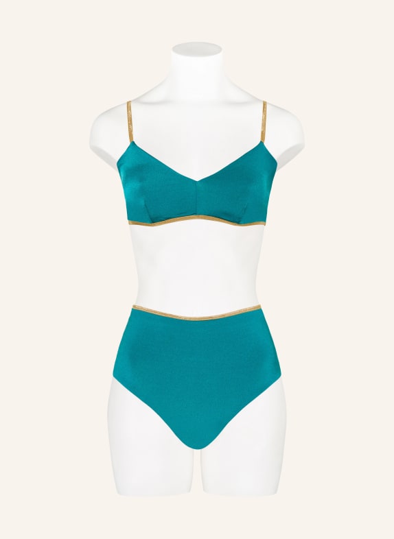 MYMARINI Omkeerbaar bikinibroekje SHINE met hoge taille en UV-bescherming 50+ TURQUOISE / GOUD / LICHTGROEN
