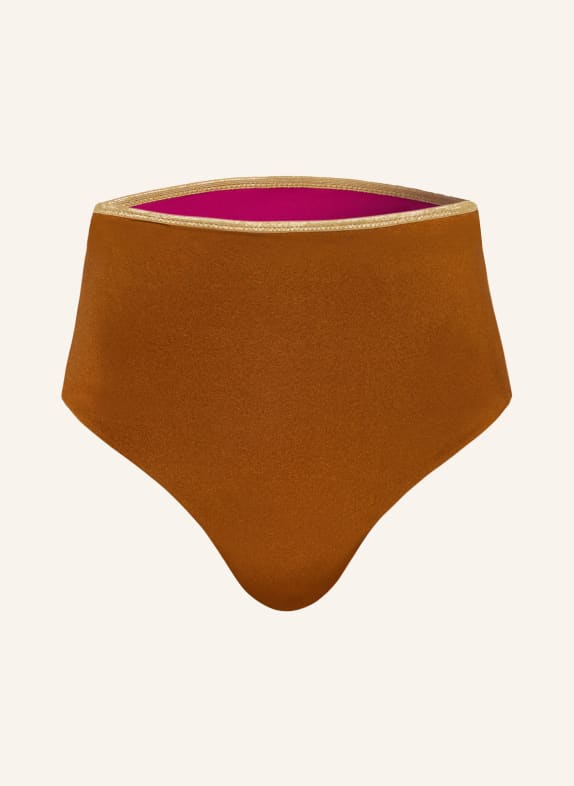 MYMARINI Odwracalne figi bikini SHINE z wysokim stanem i ochroną UV 50+ BRĄZOWY / ZŁOTY / MOCNORÓŻOWY