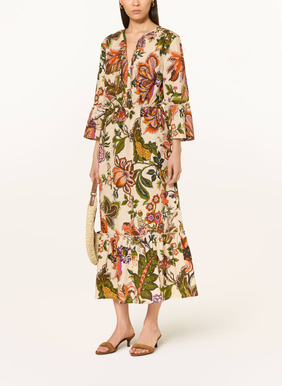 lilienfels Kleid mit Leinen und Rüschen ROT / LILA / GRÜN