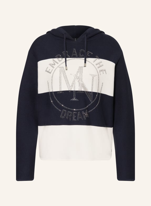 monari Strick-Hoodie mit Schmucksteinen DUNKELBLAU / WEISS
