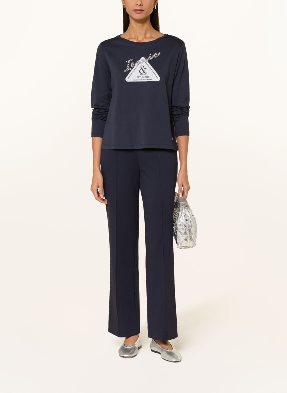 monari Longsleeve met sierstenen DONKERBLAUW / WIT