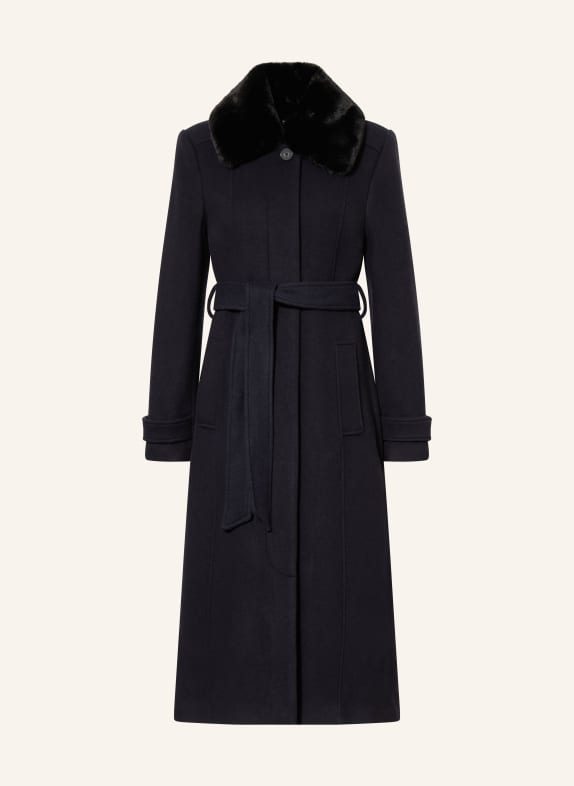 HOBBS Mantel CELESTE mit abnehmbarem Kunstfell DUNKELBLAU / DUNKELBRAUN