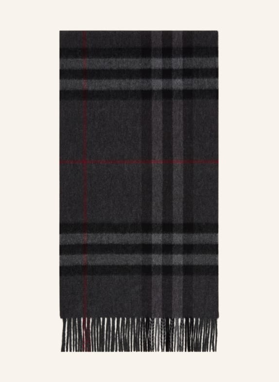 BURBERRY Kašmírový šál TMAVĚ ŠEDÁ / ŠEDÁ / TMAVĚ ČERVENÁ