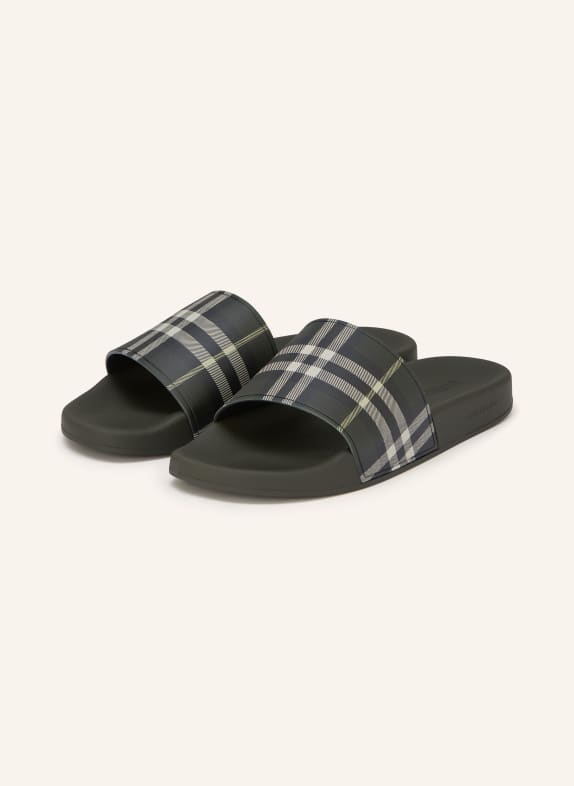 BURBERRY Pantoletten KHAKI / CREME / HELLGRÜN
