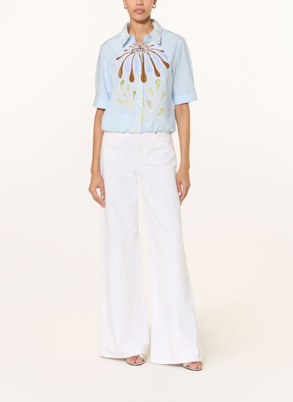 DOROTHEE SCHUMACHER Overhemdblouse FLORAL POWER met kant LICHTBLAUW / BRUIN / LICHTGROEN