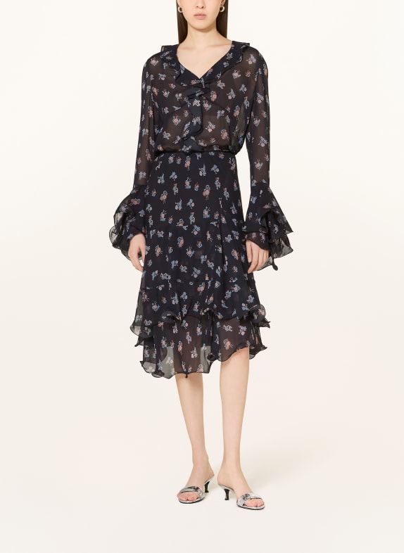 DOROTHEE SCHUMACHER Blouse AIRY DAYDREAM met volants DONKERBLAUW / ORANJE / BLAUW