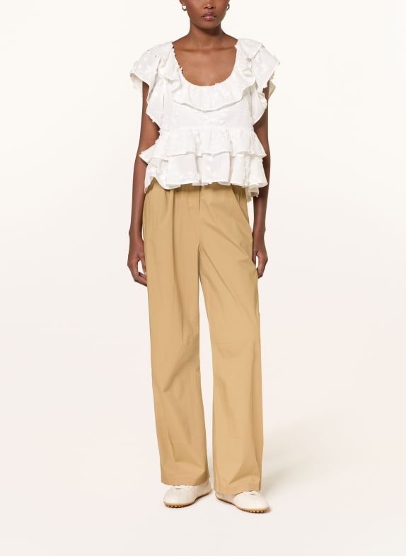 DOROTHEE SCHUMACHER Blusetop LIGHT VOLUMES med blonder og flæser CREME