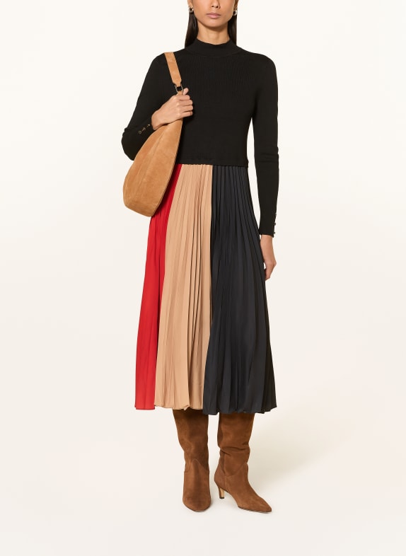 Phase Eight KIERA dress in a mix of materials BLACK / CAMEL / RED