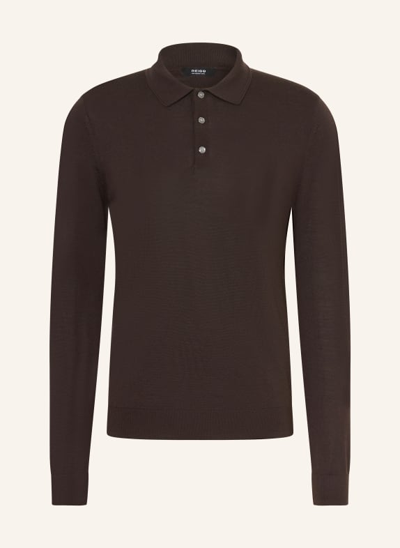 REISS Strick-Poloshirt TRAFFORD aus Merinowolle DUNKELBRAUN