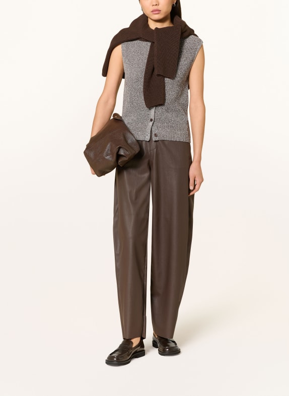 OPUS Strickweste DIPPA DUNKELBRAUN / WEISS