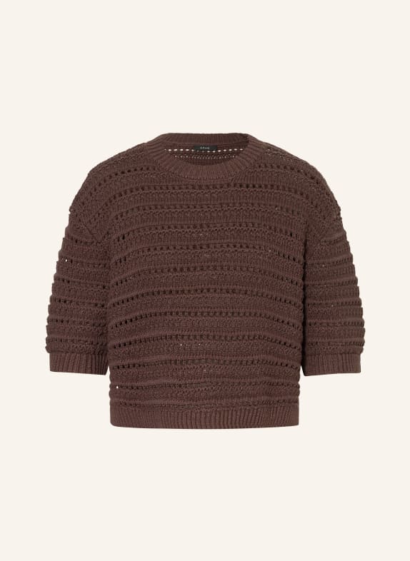 OPUS Pletené tričko PLOOMINA TMAVĚ HNĚDÁ