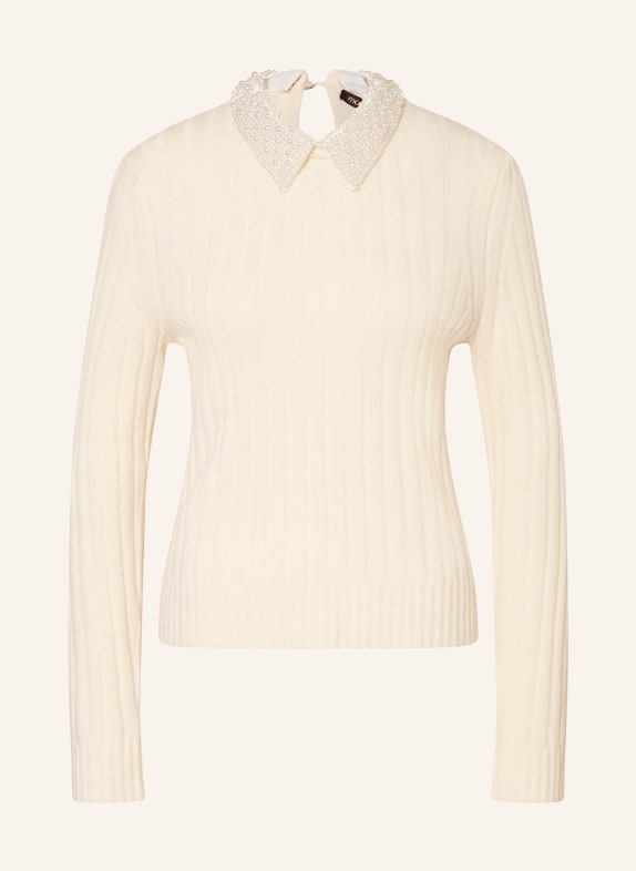 maje Sweter z odpinanym kołnierzem i ozdobnymi perełkami ECRU