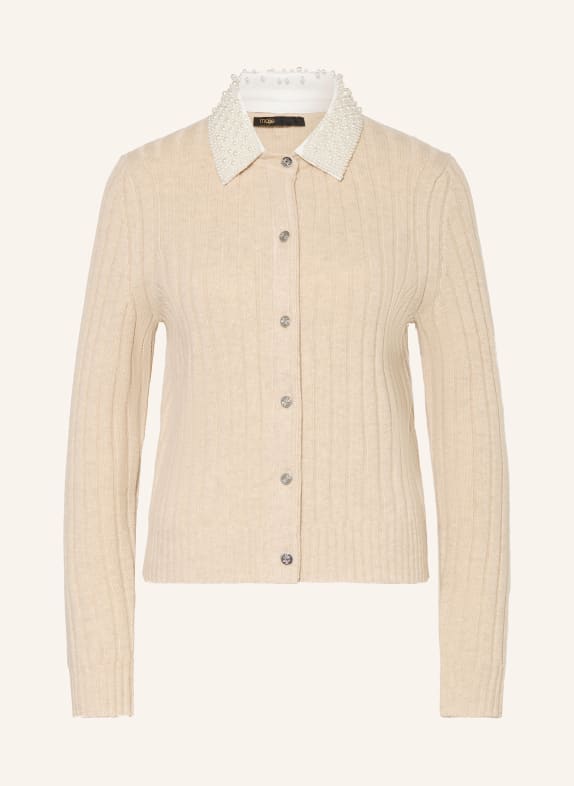 maje Sweter z odpinanym kołnierzem i ozdobnymi perełkami BEŻOWY