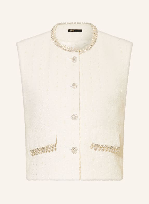 maje Kamizelka blezerowa z tweedu z kamieniami ozdobnymi ECRU