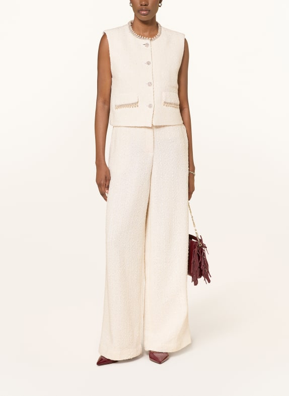 maje Kamizelka blezerowa z tweedu z kamieniami ozdobnymi ECRU