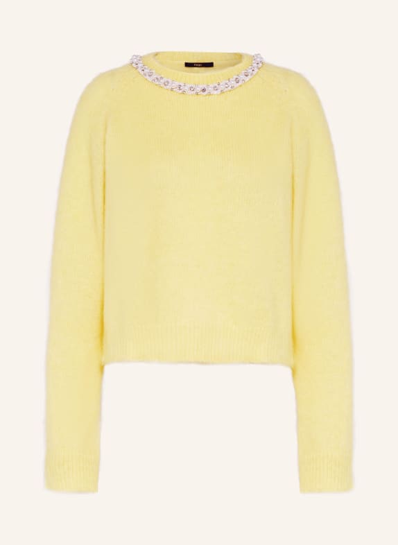 maje Sweter z alpaką i ozdobnymi perełkami ŻÓŁTY