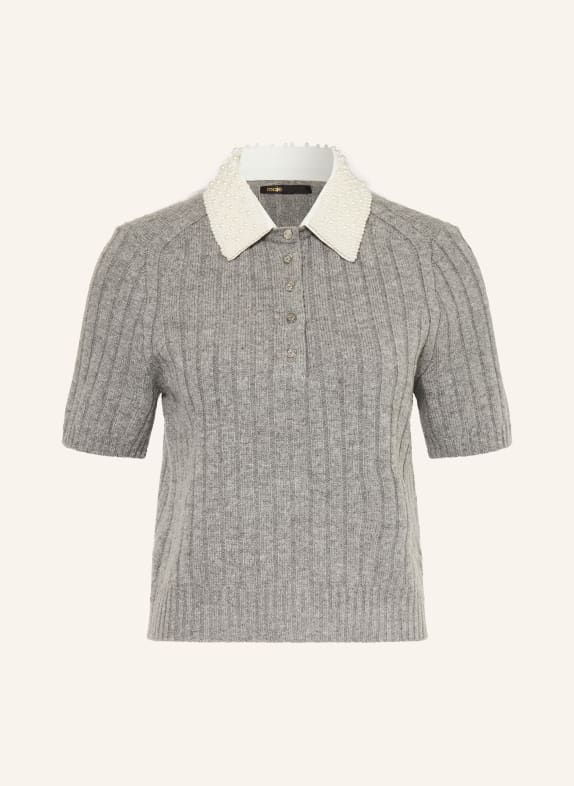 maje Strickshirt mit Schmuckperlen GRAU / CREME