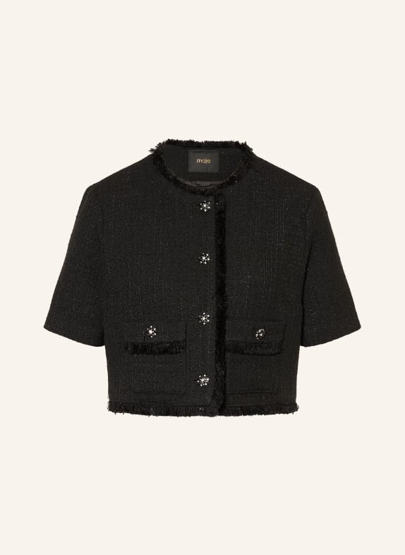 maje Kurtka bouclé z kamieniami ozdobnymi i błyszczącą przędzą CZARNY