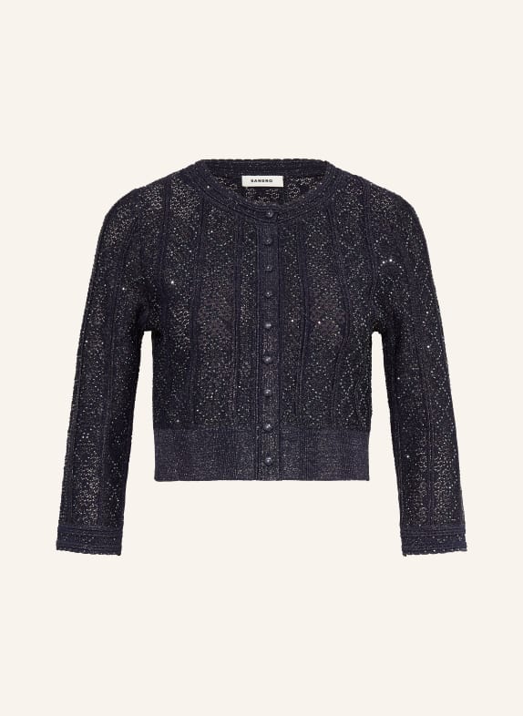 SANDRO Sweter z rękawami 3/4 i ozdobnymi kamieniami GRANATOWY