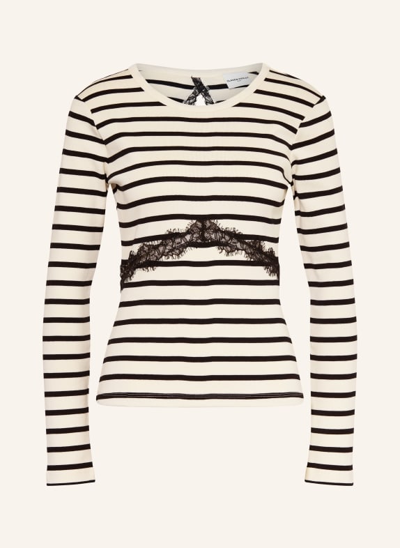 CLAUDIE PIERLOT Longsleeve mit Spitze und Cut-out WEISS / SCHWARZ