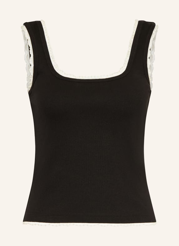 SANDRO Top z koronką i kamieniami ozdobnymi CZARNY / ECRU