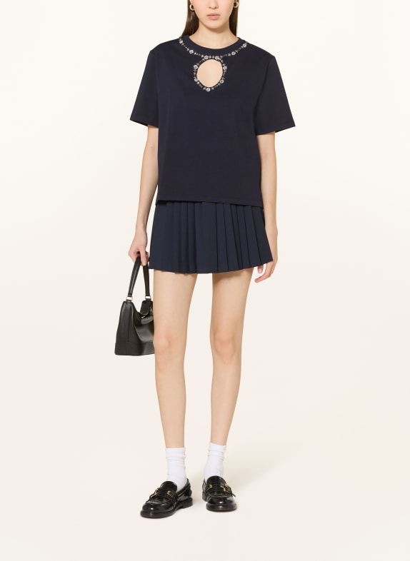 SANDRO T-Shirt mit Schmucksteinen und Cut-out DUNKELBLAU