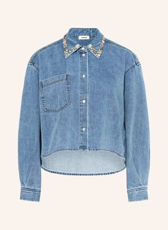 SANDRO Jeansbluse mit Schmucksteinen BLAU
