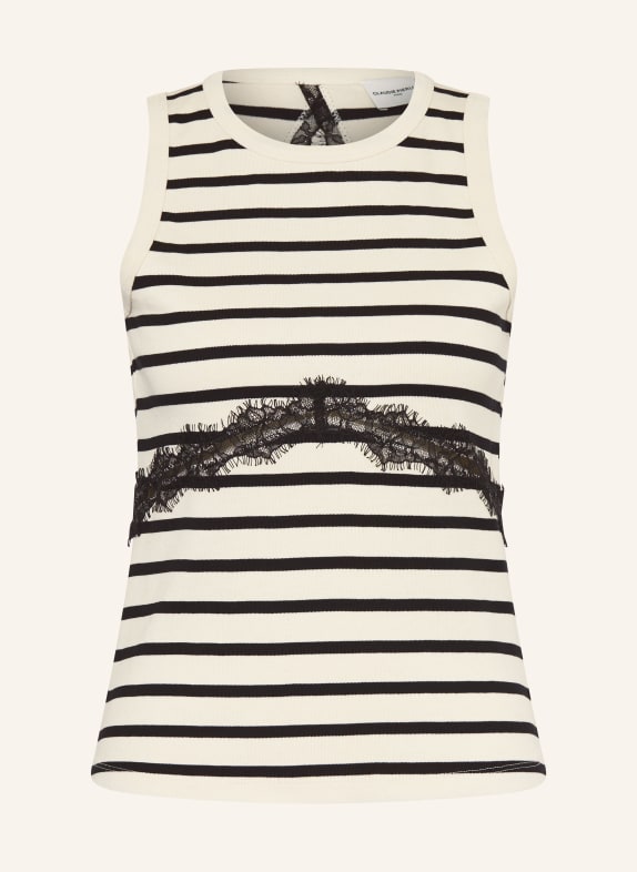 CLAUDIE PIERLOT Top mit Cut-out und Spitze SCHWARZ / ECRU
