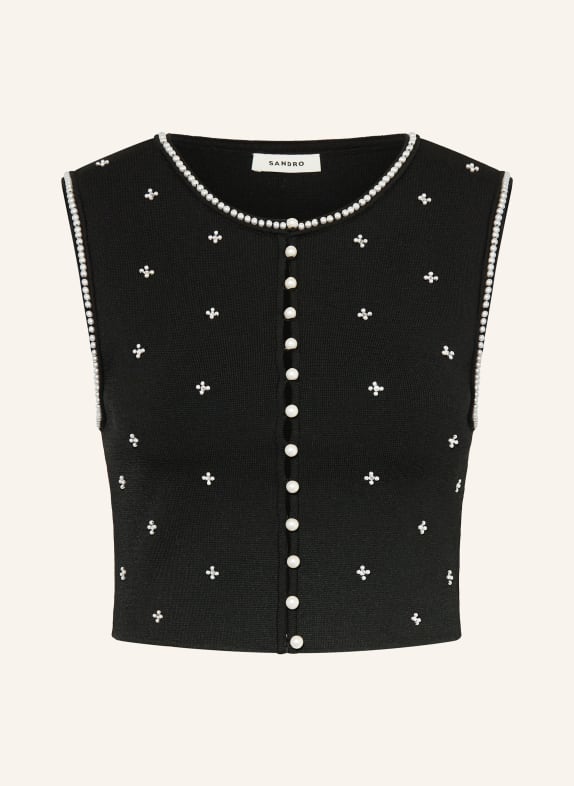SANDRO Sweter z dzianiny z ozdobnymi perełkami CZARNY / BIAŁY