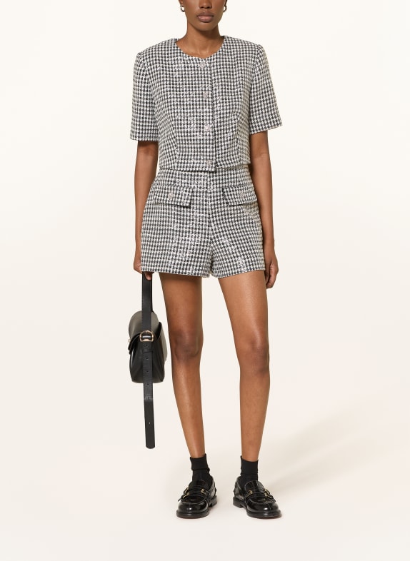 SANDRO Shorts mit Pailletten und Schmucksteinen SCHWARZ / WEISS