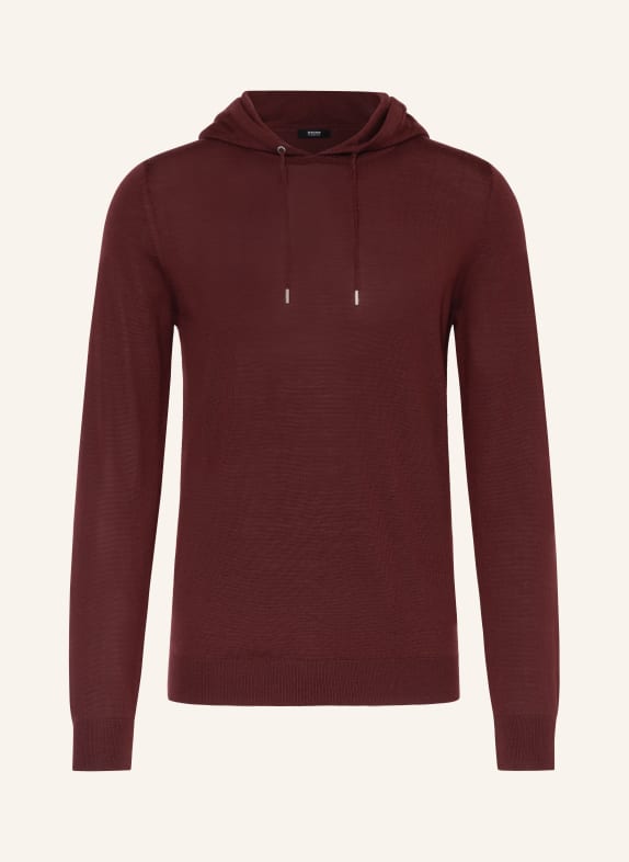REISS Strick-Hoodie HOLLAND aus Merinowolle DUNKELROT