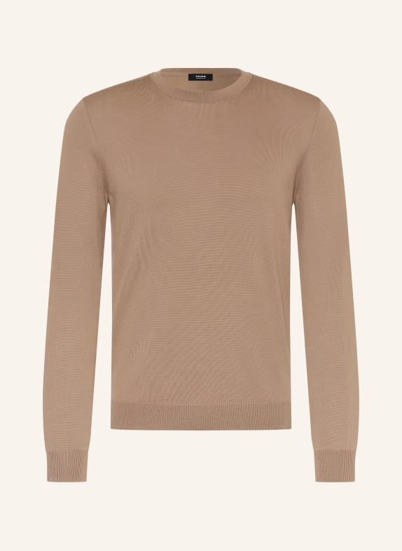 REISS Sweter WESSEX z wełny merynosowej CAMELOWY