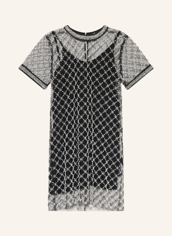 maje Mesh-Kleid mit Schmucksteinen und Schmuckperlen WEISS / SCHWARZ