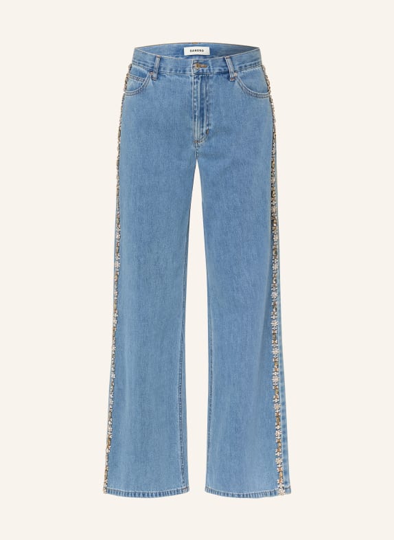 SANDRO Wide Leg Jeans mit Schmucksteinen 4785 BLUE JEAN