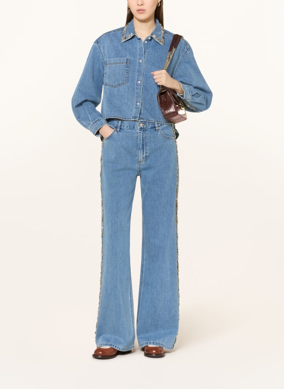 SANDRO Wide Leg Jeans mit Schmucksteinen 4785 BLUE JEAN