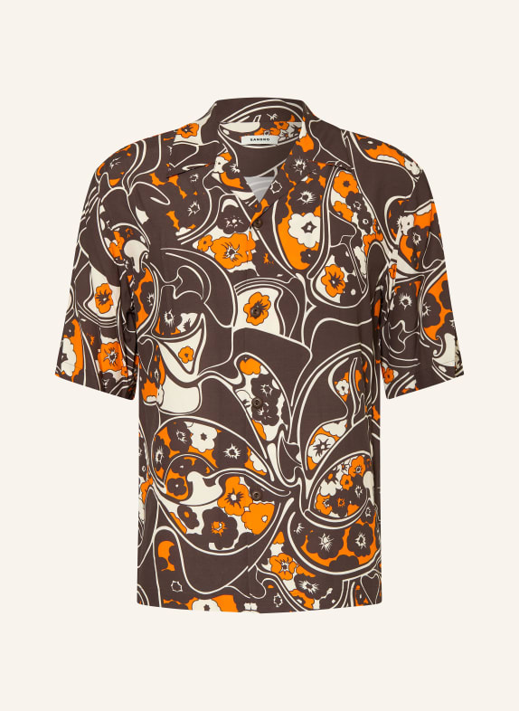 SANDRO Resorthemd Regular Fit DUNKELBRAUN / CREME / ORANGE