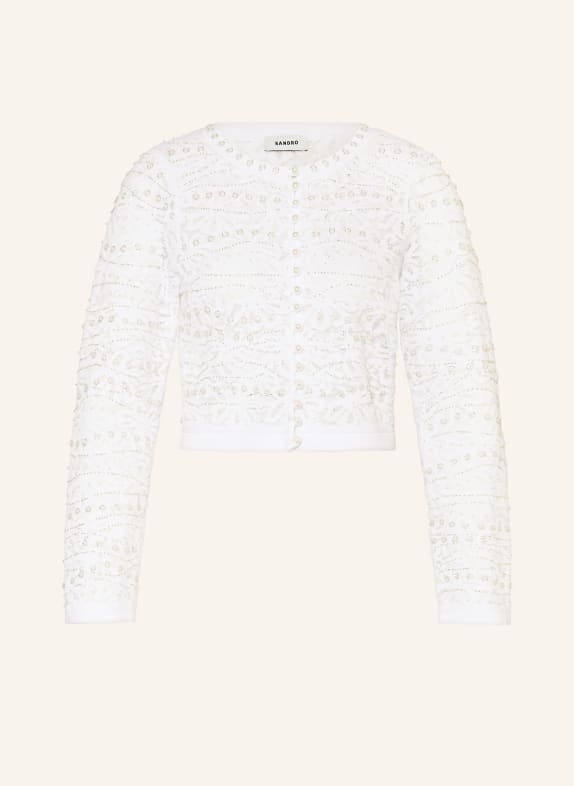 SANDRO Strickjacke mit Schmucksteinen WEISS