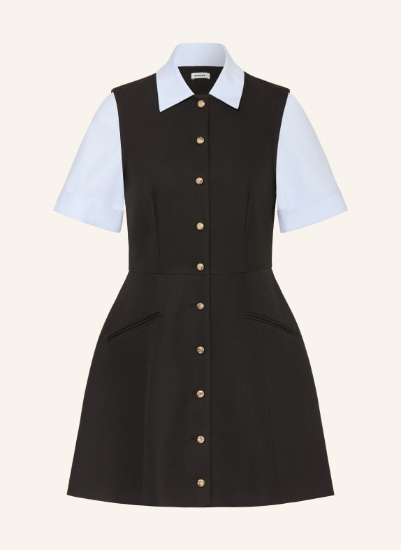 SANDRO Hemdblusenkleid im Materialmix SCHWARZ / HELLBLAU