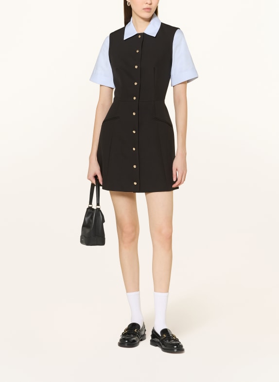SANDRO Hemdblusenkleid im Materialmix SCHWARZ / HELLBLAU