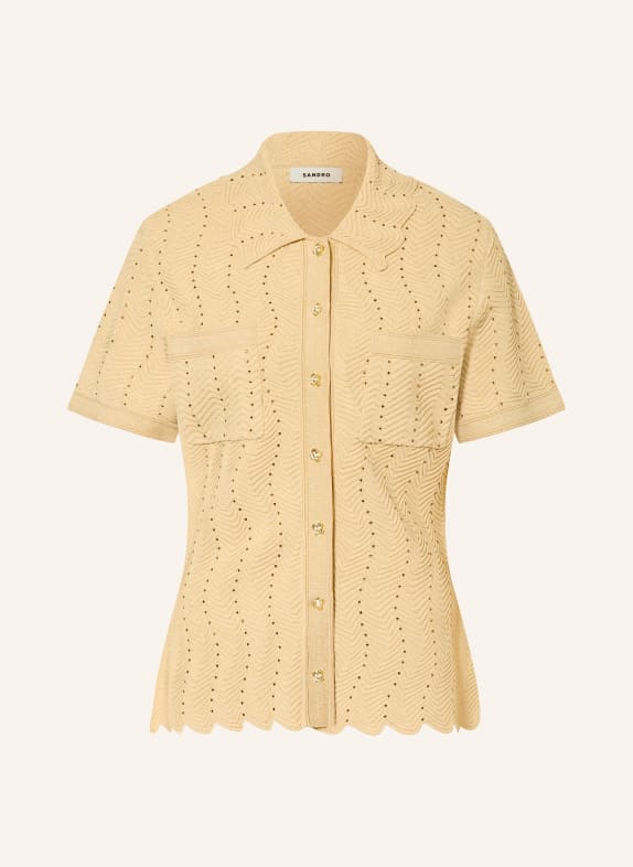 SANDRO Bluzka z dzianiny z błyszczącą przędzą i kamieniami ozdobnymi ZŁOTY