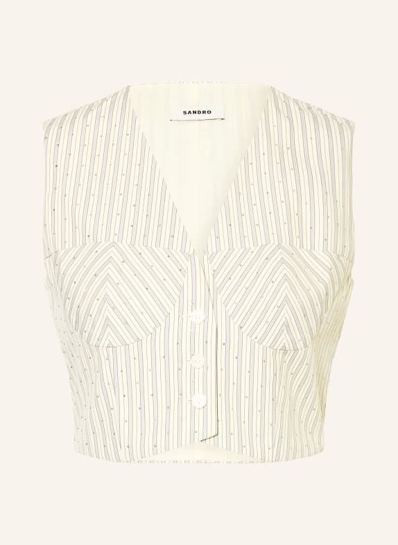 SANDRO Kamizelka blezerowa z kamieniami ozdobnymi KREMOWY / JASNOCZARY / CZARNY