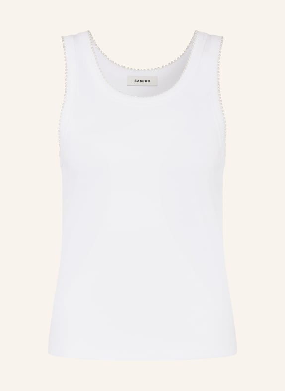 SANDRO Top z ozdobnymi perełkami BIAŁY