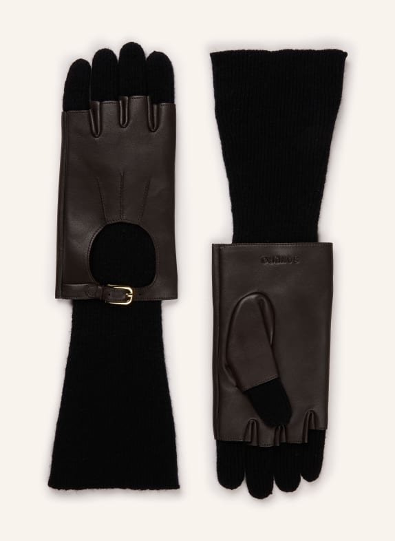 SANDRO rękawiczki CZARNY / CIEMNOBRĄZOWY