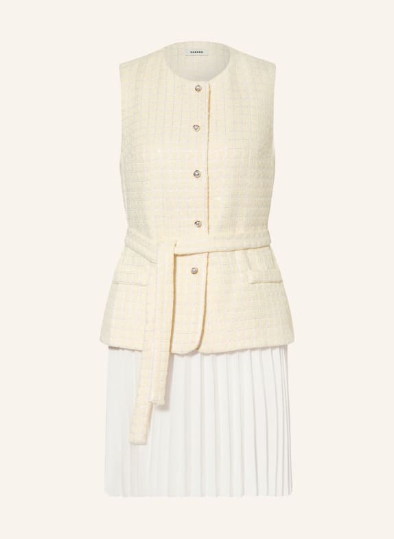 SANDRO Sukienka z bouclé z błyszczącą przędzą i plisami ECRU