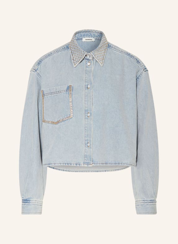 SANDRO Jeanshemd mit Schmucksteinen HELLBLAU