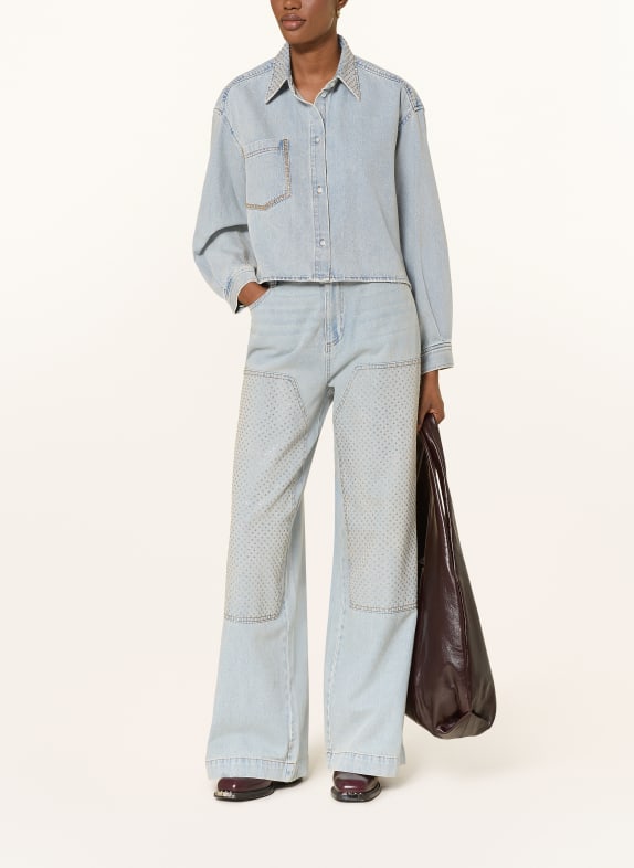 SANDRO Jeanshemd mit Schmucksteinen HELLBLAU