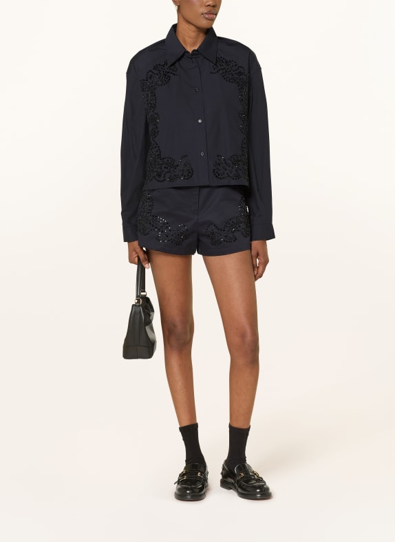 SANDRO Shorts mit Schmucksteinen DUNKELBLAU / SCHWARZ